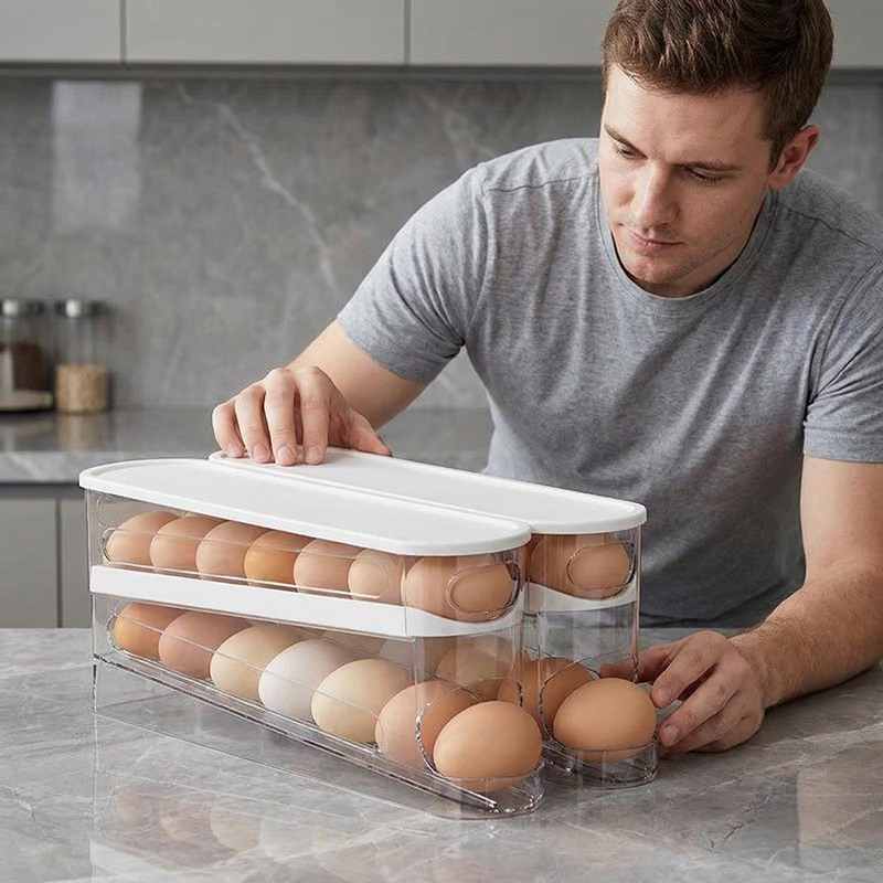 Egg Storage Holder - Dwupoziomowy pojemnik na jajka do lodówki,