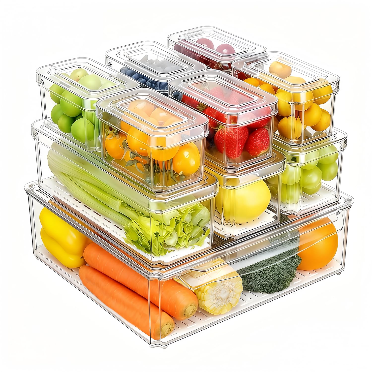 Food Storage Vegetables - 14-częściowy zestaw organizerów do lodówki, składane